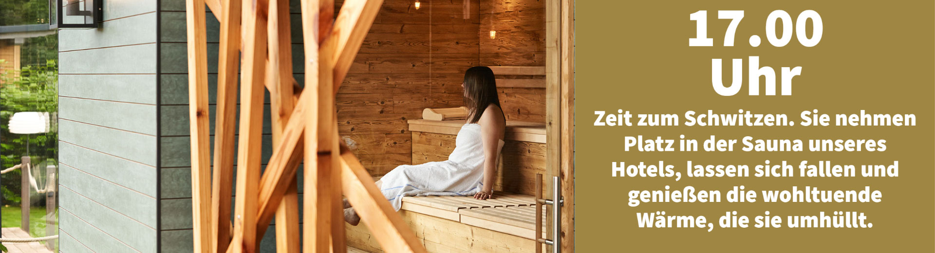 Ein Banner des Ein Tag im Erasmus im Hotel bei Saarburg zeigt eine Frau im Saunabereich entspannen